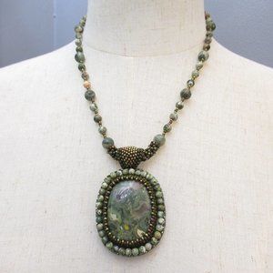 Rhyolite bead embroidered Necklace